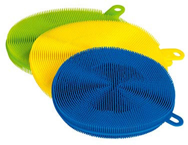 CLEANmaxx 02619 Silikonschwamm | 3-TLG. Set | Antibakteriell | 12/14 cm | Bürste | Schwamm