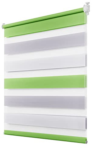 Deswell Doppelrollo Klemmfix ohne Bohren Grün-Grau-Weiß B40 x H150 cm (Stoffbreite 36cm) Rollos für Fenster ohne Bohren für Fenster mit Lichtdurchlässig & Verdunkelnd/Höhe Stufenlos Verstellbar
