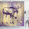 ABAKUHAUS Rentier Duschvorhang, Hipster Deer mit Kamera, Stoffliches Gewebe Badezimmerdekorationsset mit Haken, 175 x 200 cm, Beige Lila