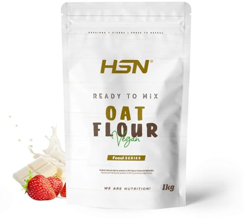 HSN Harina de Avena de Sabores Instantánea en Polvo | Fresa Chocolate Blanco 1Kg = 20 Tomas por Envase | Sin Azúcares Añadidos | Ideal Tortitas de Avena, Batidos de Proteínas | No-GMO, Vegano
