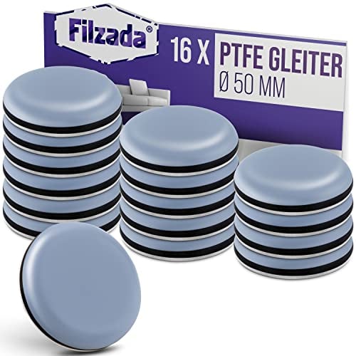 Filzada® 16x Teflongleiter Selbstklebend -Ø 50 mm (rund) - Profi Möbelgleiter/Teppichgleiter PTFE (Teflon)