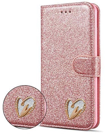 iPhone 11 Pro Max Case, Luxury Glitter 3D Heart Diamond Bling Wallet Flip Cover for iPhone 11 Pro Max 6.5 inch (ROSE GOLD)