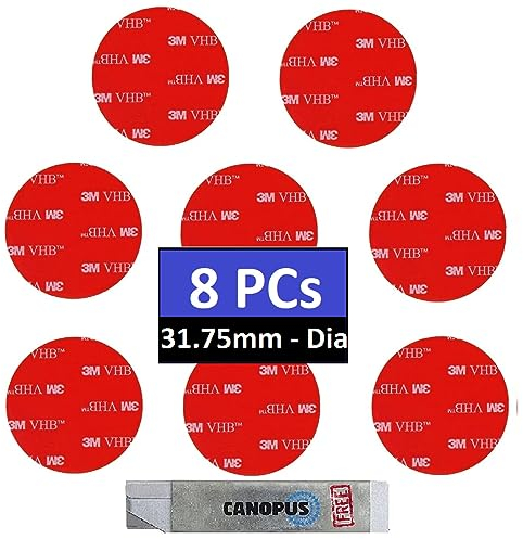 CANOPUS 3M VHB 5952 8PCs, Cercle (32mm - Dia) Étanche 3M Double Face Rond Extra Fort, Tampon Adhésif Double Face Robuste, Tampon Adhésif, Ruban Adhesif 3M Pour Automobile, Intérieur, Extérieur