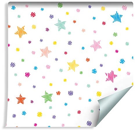 Wallepic Tapete 10m Vlies Tapete Bunte Sterne Punkte Vliestapete 1000x53cm Wand Tapete Wohnzimmer Kinderzimmer Moderne Wanddeko Wand Dekoration