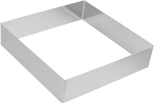 CABLEPELADO Molde Cuadrado Antiadherente - Molde De Corte - Anillo de Mousse - Sin Base - Recipiente para Horno, repostería, Tartas, Pasteles - Acero - Fácil de Limpiar - 10 cm Lado x 4 cm Altura