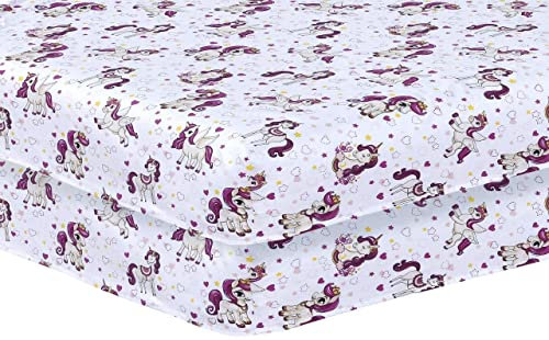 Spannbettlaken, für Kinderbett, 70 x 140 cm, Einhorn-Design, 2 Stück