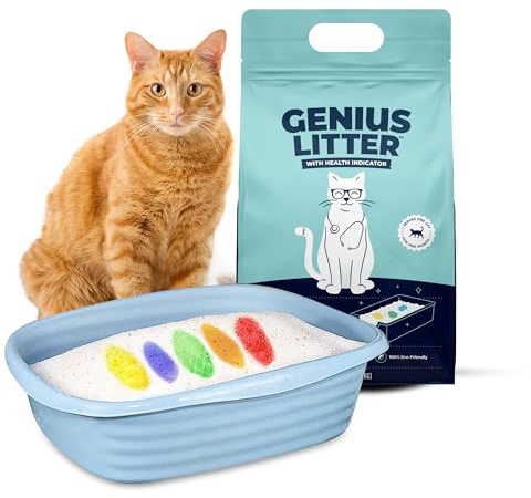 Genius Litter Health Monitoring Cat Litter, Featured on Shark Tank, Lightweight Crystal Silica Gel, Non Clumping, Dust Free, Low Tracking, Odor Control for Indoor Cats and Kittens, 6 lb Bag