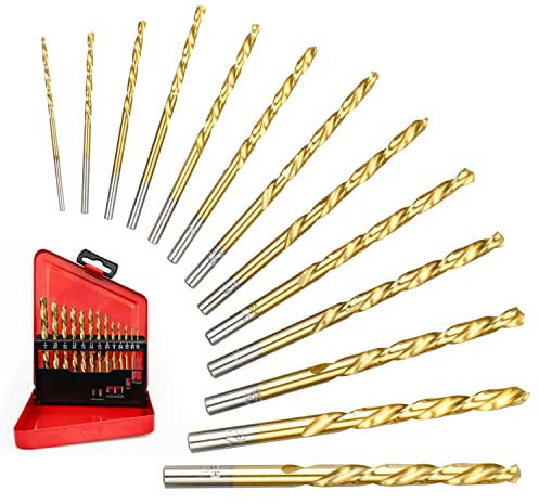 wesleydrill 13PCS Left Hand Drill Bit Set 1/16-1/4 Titanium Twist Reverse Drill Bits Fit for Cutting Metal, Cast Iron, Hard Plastics and Wood, and Softer Materials