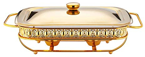 Chafing Dish Food Warmer, Rectangle Stainless Steel Chafing Dish Set, with Lid Stainless Steel And Oven Safe Glass Warming Tray Dish, for Buffet Catering Kitchen Party,Gold,1.5L