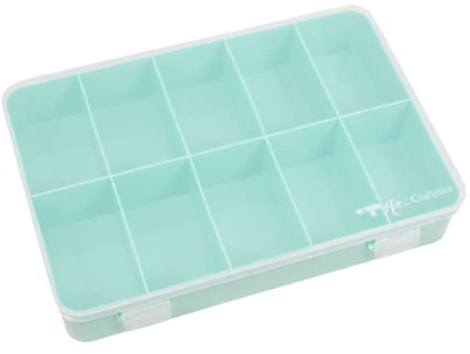 Craftelier - Organizer Box mit 10 Fächern für Scrapbooking und Bastelmaterial | Maße 26,5 x 17,8 x 4,2 cm (10.4 x 7 x 1.65) - Türkis und Transparente Farbe