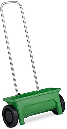 Relaxdays Streuwagen, 47 cm Streubreite, 12 l Volumen für Grassamen, Rasendünger, Streusalz, Kastenstreuwagen, grün