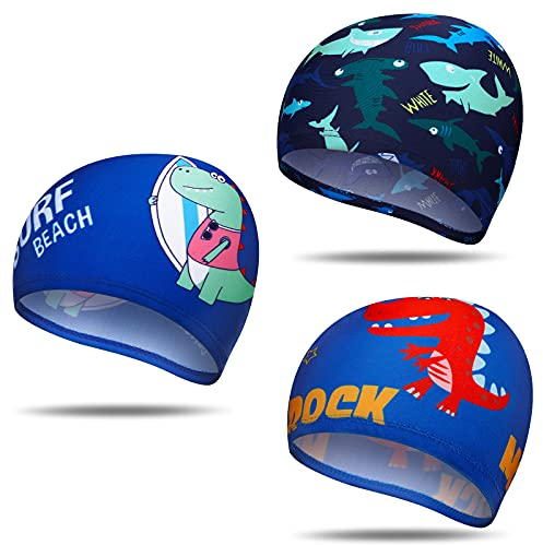3 Pcs Bonnets de Bain pour Enfants Bonnets de Piscine pour Garçon Fille Chapeaux de Natation en Nylon Imperméables Bonnets de Natation Confortables pour Enfant (Joli Style)