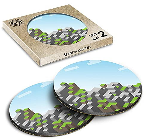2 x Eco Boxed Cork Coasters - Gamer Block Building Game Gaming Drink Cup Mug Glass Table Mat #13191