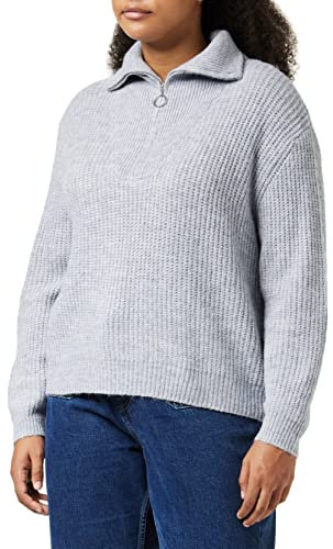 ONLY Damen Strickpullover mit Reißverschluss | Stehkragen Knitted Sweater | Half Zip Troyer ONLBAKER, Farben:Grau, Größe:L