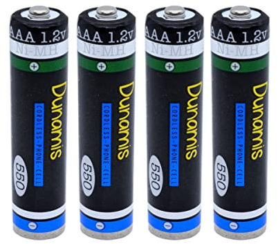 4 batterie ricaricabili Dunamis AAA 550 mAh - batterie precaricate NI-MH adatte per telefoni cordless, Panasonic, Philips, Siemens, Binatone, ecc