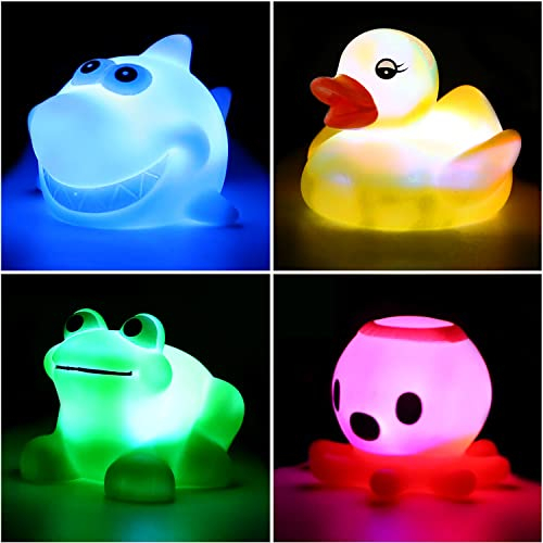 Lot de 4 Jouets de Bain Lumineux, Jouet de Bain Flottant pour Douche de bébé adapté à la Baignoire, au Bain et à la Piscine, Cadeaux de fête préscolaire, Peut clignoter vivement la lumière Changeante
