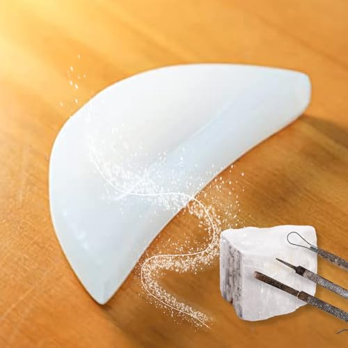 HALUKAKAH Pietre di Cristalli Selenite Marocchina Ciotola di Ricarica Fengshui Detersione Rinfresca Cristallo Pietra Preziosa Naturale Luna Forma 9cm