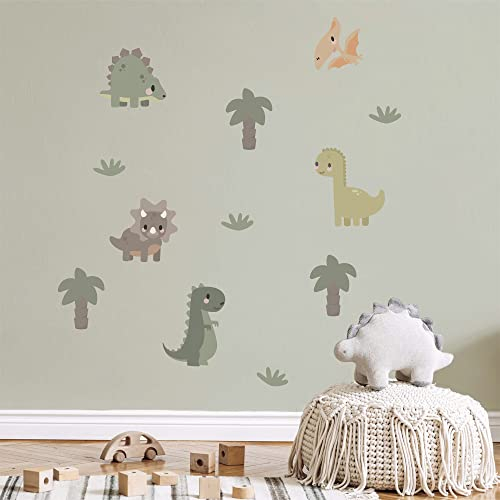 Klebekerlchen® | Wandtattoo Kinderzimmer Junge & Mädchen, Wandsticker selbstklebend, wiederverwendbare Kinderzimmer Deko, Wandtattoo Dinosaurier - Dino Sticker (Set mit 13 Motiven)