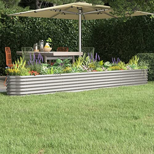 Festnight Hochbeet Metall Oval 332x40x36 cm Silber Hochbeete für Garten Balkon Terrasse Pflanzkübel Verzinkt Stahl Pflanzkasten Blumenkasten Draußen Pflanzbeet Blumenbeet Gemüsebeet