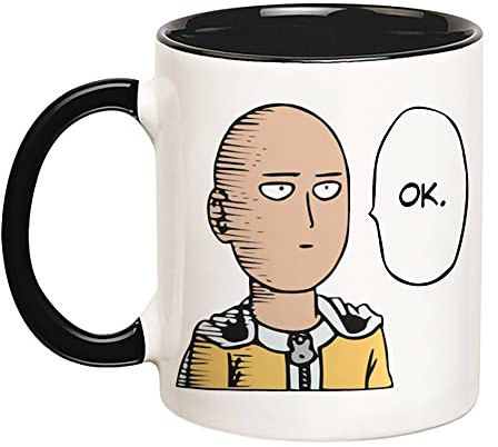 Fonhark - Saitama One Punch Man Ok Ceramic Mug, Anime Coffee Cup, 11 Oz Novelty Coffee Mug/Cup