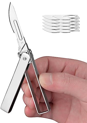 FUNBRO EDC Klappbares Skalpell-Taschenmesser, mit 10 austauschbaren Rasierklingen Nr. 24 für Outdoor, Jagd, Alltag, kleine Messer-Kollektion, einzigartiges Geschenk für Männer und Frauen