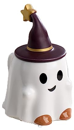 LingXuanGe Taza fantasma, taza de Halloween, taza de café de Halloween, linda taza de café fantasma, taza de café de cerámica fantasma de Halloween, 16 onzas líquidas (color: sonrisa)