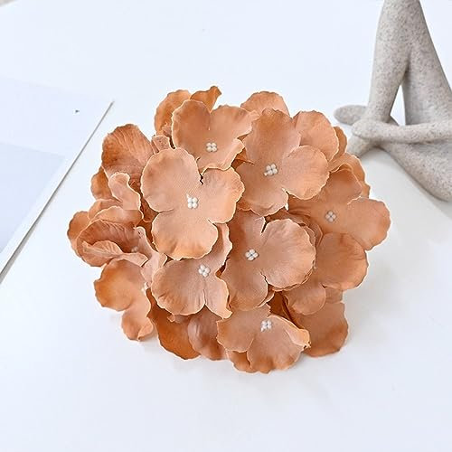 LIBERGA 10 Pièces Fleurs Artificielles D'Hortensia, Têtes De Fleurs sans Tige De 15cm, Fausses Fleurs Esthétiques pour Mariage, Bouquet, Décoration De Fête, Marron