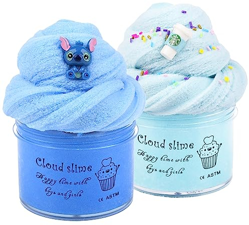 Cloud Slime Kit - 2 Pack Fluffy Slime, Soft and Non-Sticky, for Kids Party Favors and School Education, Birthday Gifts Ideas for Girls and Boys, DIY Putty Slime Stress Relief Toy