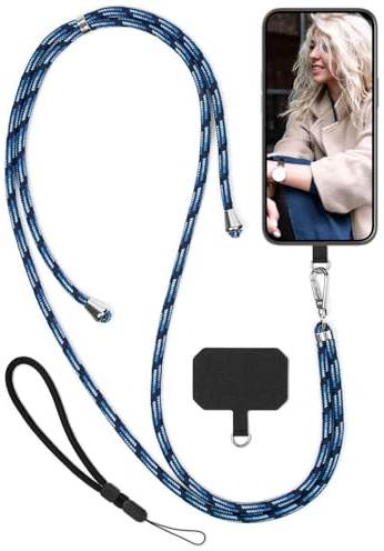 moex Unleash für Redmi Note 12 Pro 5G Handyband zum Umhängen ohne Hülle, Handykette Universal mit Karabiner, Handy Band abnehmbar, Kette mit Pad für Handyhülle, Navy, Silber