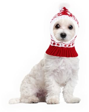 Weihnachtsmütze Hund, Rot Weihnachtliche Gestrickte Hundehüte mit Bommel Lustig Süß Gehäkelter Hundeschal Winterwarme Haustiermütze Hals und Ohrenwärmer für Hunde Dekoration Wärme (L-Größe)