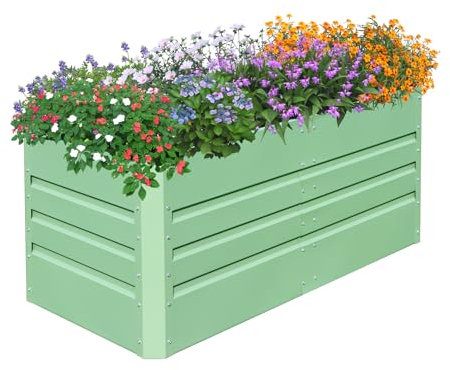SnugNiture Hochbeet, verzinkt, für den Außenbereich, tiefe Wurzelpflanzen, Hochbeet für Gemüse, Blumen, Kräuter, Grün, 10 x 60 cm