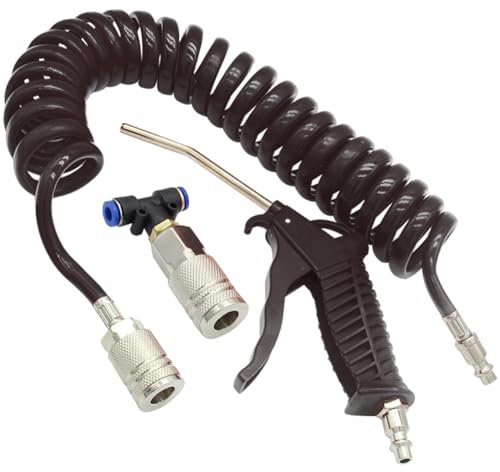 Qolekog Air Blow Gun kit with 8mm OD 16ft Long PU Coil Air Hose Air Duster Blow Gun Kit (Red)