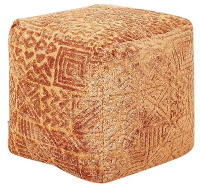 Beliani Pouf Sitzpouf Viskose braun 50 x 50 cm quadratisch mit EPS-Füllung Boho Sanawan