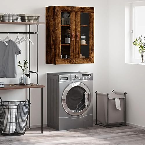 Hovothy Wandschrank 69,5x34x90 cm Badschrank Hängeschrank Wohnzimmer Küchenschrank Hängend Schmal Küche Wäscheraum Räuchereiche