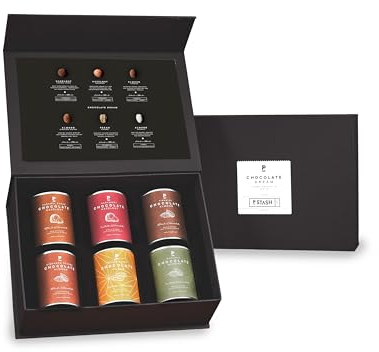 P-Stash Black Box Mix di Noci Chocolate Dream – Confezione da 6 – Pecan, Nocciole & Mandorle – Noci al cioccolato con spezie uniche, tostate a mano a Berlino