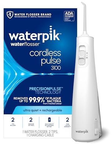 Waterpik Hilo dental portátil recargable inalámbrico para dientes, encías, aparatos ortopédicos y viajes, con 2 puntas de hilo dental, impermeable, aceptado por ADA, WF-20 blanco