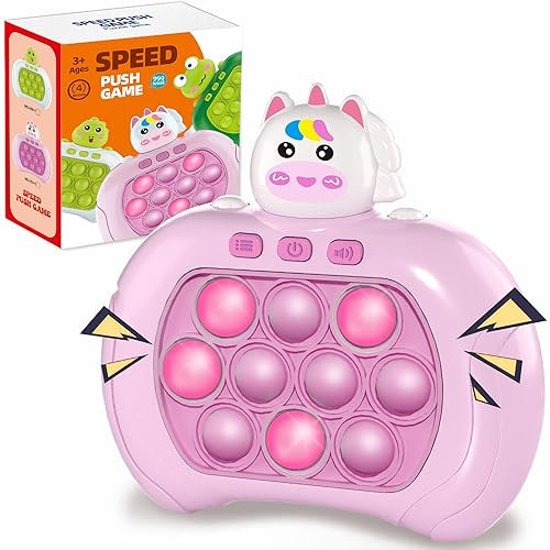 Fast Push Game Fidget Toys Pop Game Handheld Bubble Game Console, Puzzle Game Machine, Light up Pop Game Sensory Toys for Kids Ages 3-12 for Boys and Girls, Birthday Gift (Pink)