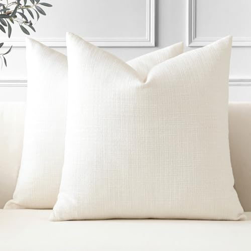 JOTOM 2er Set Leinen Kissenbezüge, Dekorative Weich Einfarbig Wurf Kissenbezug Moderne Kissenhüllen Sofakissen Dekokissen Zierkissenbezug für Wohnzimmer Schlafzimmer Deko (40x40cm, Cremeweiß)