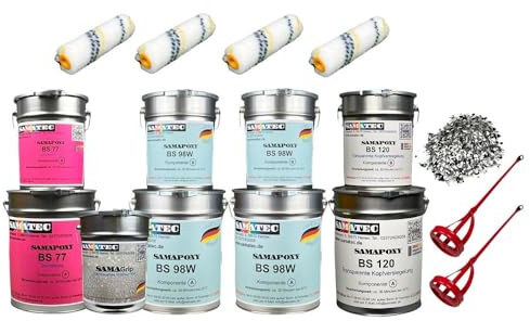2K Epoxidharz Bodenbeschichtung DIY für Garagenboden, Werkstattboden, Hallenboden, Industrieboden Test Set matt für 5m² (RAL 7030 Steingrau)