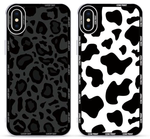 Foonary 2 Pack Clear Set Suitable for iPhone X/XS Transparent 5.8, Phone Case With Leopard Beautiful Fun Aesthetic Pattern Cover, Soft Silicone Shockproof Protective Box, for iPhone X