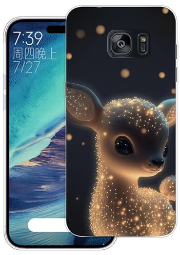 WUACYEAMING Hülle für Samsung Galaxy S7 Edge,Aesthetic Motiv Weiche Silikon Muster TPU Bumper Stoßfest Schutzhülle Transparent Mädchen mit Cover HandyHülle case Pattern-(Kleiner Hirsch)