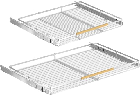 Ausziehbarer Schrank-Organisator Ausziehbares Küchenvorratsregal Schwerlastboden aus Edelstahl für Töpfe und Pfannen, Chrom, 2er Pack