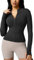 Memoryee Sportshirt Damen Langarm Gym Sport Top Oberteile Activewear Fitness Yoga Trainingsjacke Laufshirt Enge Sportjacke mit Reißverschluss und Daumenloch B-Schwarz1 M