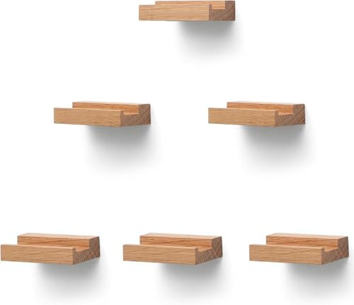PHOENANCEE Legno di Quercia Massiccio, Supporto per Dischi in Vinile per lP, Scaffali Galleggianti(Legno Naturale, Set di 6)