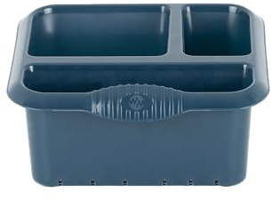 3 Compartment High Grade Plastic Sink Tidy Cutlery Rack Drainer Caddy Holder For Knife Fork Spoon Utensil Drainer Kitchen Sponge Holder Soap Organizer Multipurpose Sinkware For Home (Navy)