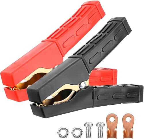 RONMOSNEA Krokodilklemme Groß 100A-500A Groß Batterieklemmen, Reines Kupfer Isoliert Starterkabel Klemmen,Auto Krokodilklemme Kabelklemme Mit Isoliertem Gummigriff für Autoladekabel