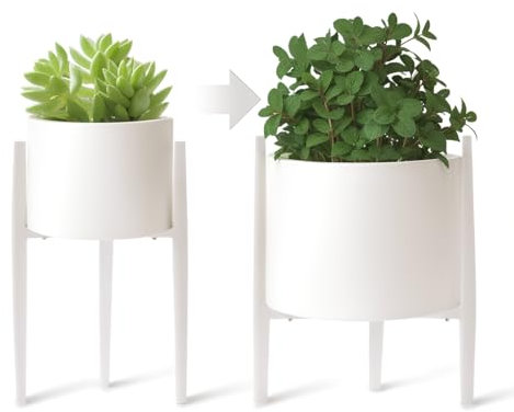 HZ-WONMIO Supporto per piante regolabile per interni ed esterni, in metallo, adatto per vasi di fiori, 20-30 cm, altezza 33 cm, colore bianco conico
