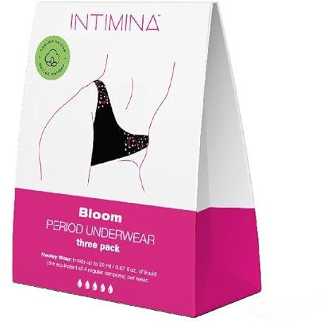 INTIMINA Bloom Periodenunterwäsche Starke Blutung Set für Ultimativen Auslaufschutz und Komfort, Periodenunterschwäsche Mädchen, Menstruationsunterwäsche, Perioden Unterwäsche Baumwolle, 3 Pack (XXL)