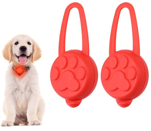 Lot de 2 lampes LED à clipser pour collier de chien - En silicone - Étanche - 3 modes d'éclairage - Haute visibilité - Pour promenade nocturne, course à pied, camping, taille unique, Silicone