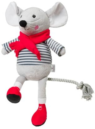 House of Paws Christmas Merry Mouse Small Dog Toy, with Rope and Squeaker, Fun and Festive, 30cm, Christmas Toy for Dogs
